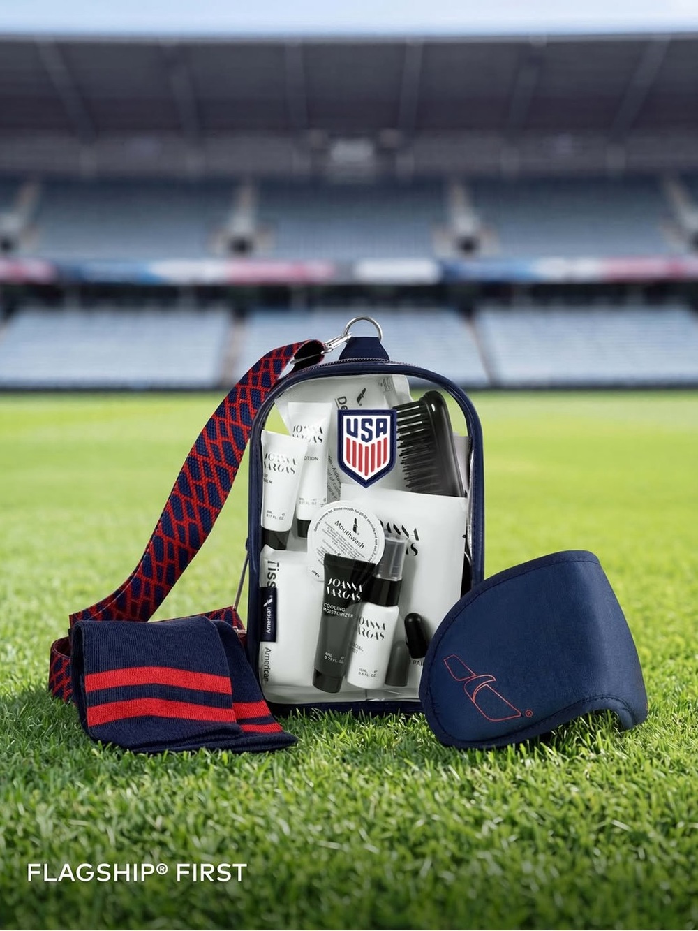 American Airlines FIFA Team USA World Cup Amenity Kit Clear Crossbody Sling Bag